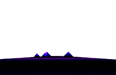 Retro neon pyramids gliding across a purple desert
