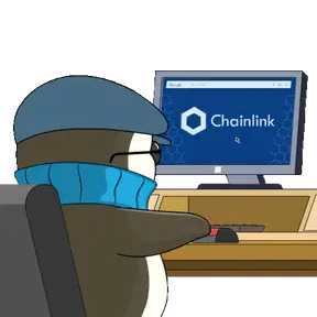 Penguin in a beanie browsing the Chainlink website